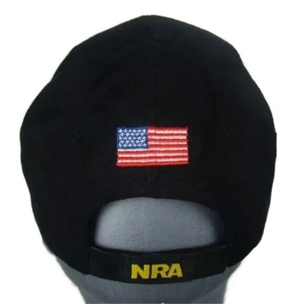 NRA Black Gold Baseball Hat Cap Embroidered Logo USA Flag Patriotic